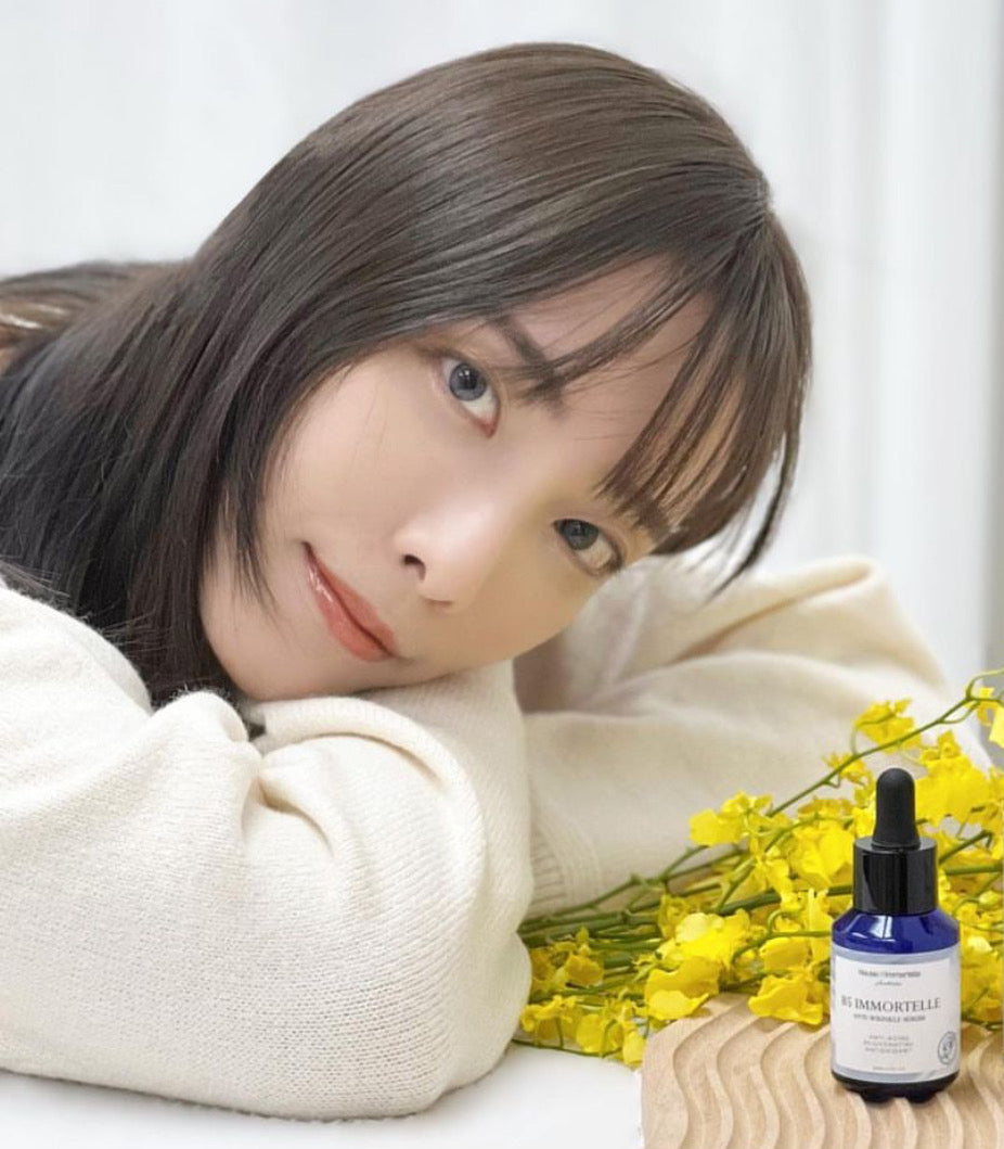 House of Immortelle Anti-Wrinkle Serum bottle with elegant design, featuring a dropper cap. The serum is formulated to reduce fine lines and wrinkles, promoting a youthful and radiant complexion